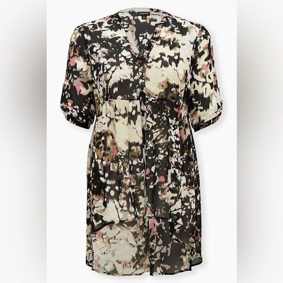 Torrid - Size 2 - Lexie ikat floral chiffon hi-low babydoll tunic - Picture 2 of 4